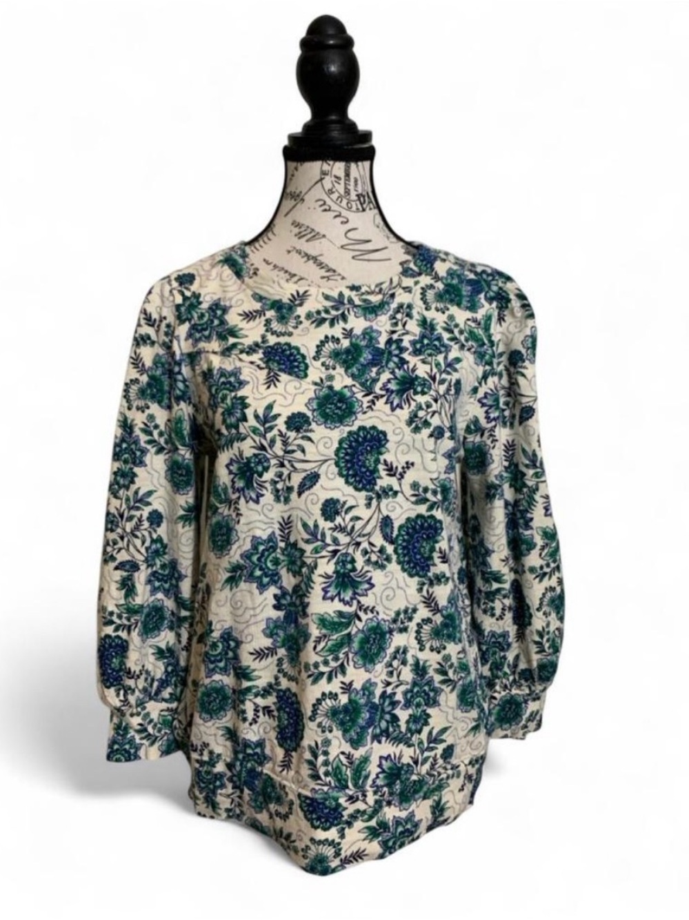 LOFT 100% Cotton Floral Print Knit Long Sleeve Crew Neck Pullover Blouse Sz M